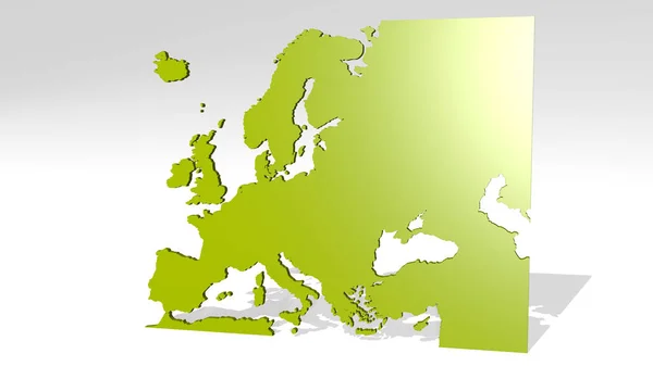 Map Europe Made Illustration Shiny Metallic Sculpture Wall Light Background — Stock Photo, Image