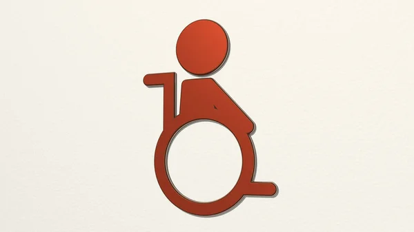 Chłopiec Wózku Inwalidzkim Wykonany Przez Ilustracja Błyszczącej Rzeźby Metalicznej Ścianie — Zdjęcie stockowe