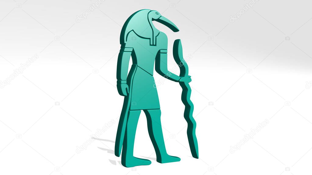 Egyptian symbol on the wall. 3D illustration of metallic sculpture over a white background with mild texture