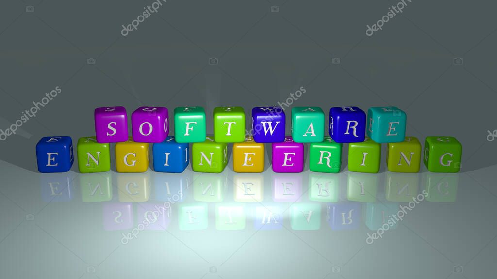 SOFTWARE INGENIERÍA combinada por letras de dados y cruce de color para