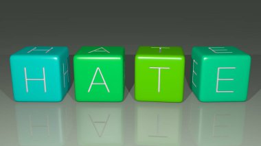 Konseptin ilgili anlamları için zar harfleri ve renk geçişleriyle birleştirilmiş nefret.