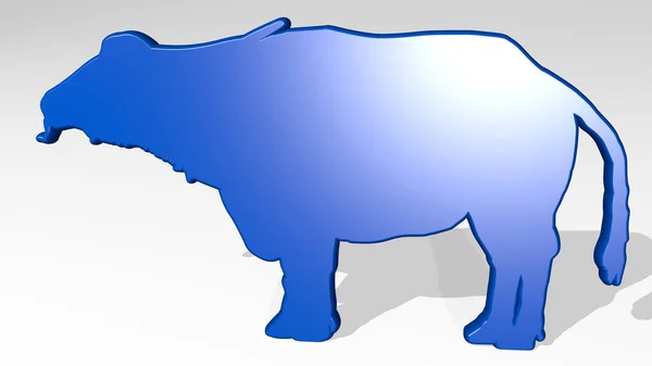 Large Cow Gemaakt Door Illustratie Van Een Glanzende Metalen Sculptuur — Stockfoto