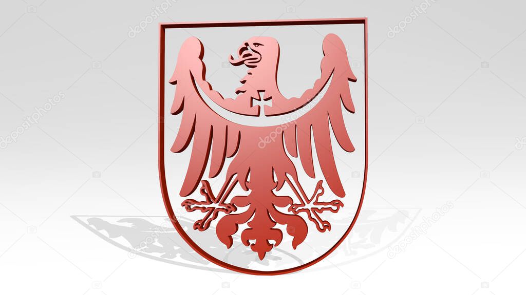 EAGLE ROYAL SYMBOL on the wall. 3D illustration of metallic sculpture over a white background with mild texture