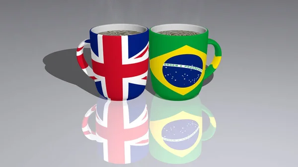 Reino Unido Brasil Colocados Una Taza Café Caliente Una Ilustración —  Fotos de Stock