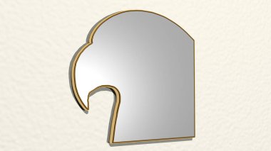 Kartal kafası, parlak arkaplanlı parlak metalik bir heykelin 3 boyutlu bir resmiyle yapılmış.