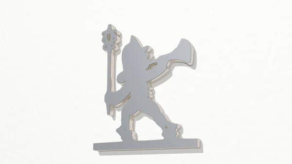 Fireman Blowing Horn Made Illustration Shiny Metallic Sculpture Wall Light — Stock Photo, Image