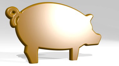 Duvardaki bir perspektiften. Üç boyutlu metalik malzemelerden yapılmış kalın bir heykel. sevimli ve hayvani