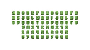 Üç boyutlu alfabe ve numaralar beyaz arkaplanda ayrıntılı hat yazısı olan sözcükler oluşturmak için her iki tarafa da uygun perspektiflere sahipler.