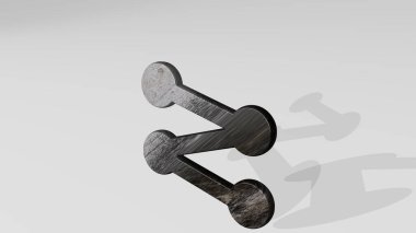 Duvardaki bir perspektiften bakınca hiyerarşi. Üç boyutlu metalik malzemelerden yapılmış kalın bir heykel. Şirket ve çizelge