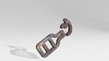 Duvarda yangın söndürme şişesi var. Metalik heykelin beyaz arka planda, yumuşak desenli üç boyutlu çizimi. Yan ve saldır.