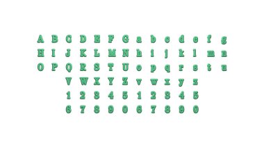 Her iki taraftaki perspektifler ve ışıklandırma eşleşen üç boyutlu resimlerle tam bir İngiliz alfabesi seti kelime kombinasyonları için beyaz bir arkaplan üzerine yerleştirildi