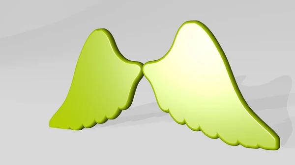 Skrzydła Ścianie Ilustracja Rzeźby Metalicznej Białym Tle Łagodnej Fakturze Projekt — Zdjęcie stockowe