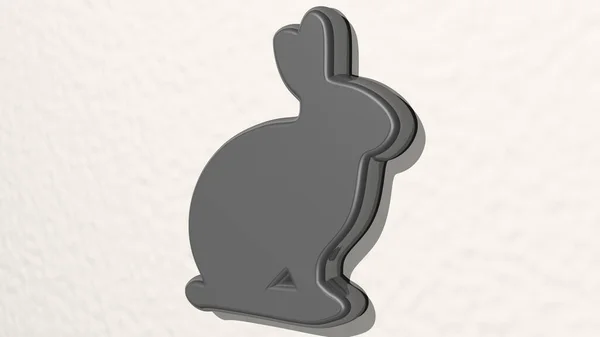 Кролик Точки Зрения Стене Толстая Скульптура Металлических Материалов Рендеринга Фон — стоковое фото