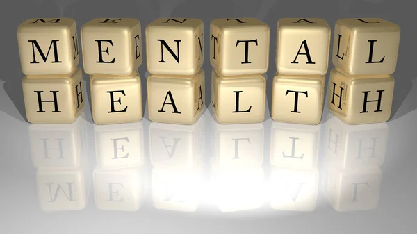 Mental Health Arranged Golden Cubic Letters Mirror Floor Concept Meaning — Stock Photo, Image