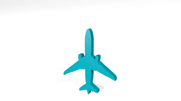 Літак Вертикальний Зроблений Ілюстрацією Блискучої Металевої Скульптури Стіні Світлим Фоном — стокове фото