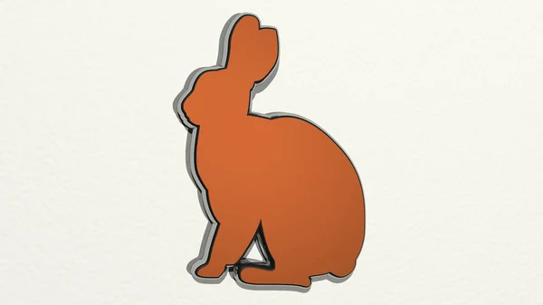 Rabbit Uma Perspectiva Parede Uma Escultura Espessa Feita Materiais Metálicos — Fotografia de Stock