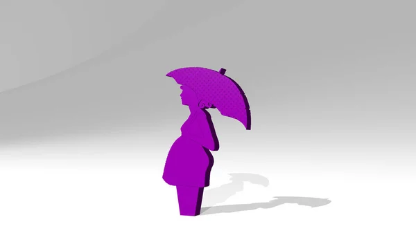 Femme Enceinte Avec Parapluie Sur Mur Illustration Sculpture Métallique Sur — Photo