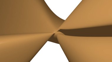 Soyut bir zemin üzerinde çikolata renginin geometrik şeklinin üç boyutlu çizimi doğrudan ışık yansıması ile eğri ve parlak bir yüzey olarak gösterilir.