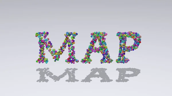 Gravação Colorida Texto Mapa Com Pequenos Objetos Sobre Fundo Branco — Fotografia de Stock