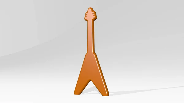 Elgitarr Ett Perspektiv Väggen Tjock Skulptur Gjord Metalliska Material Rendering — Stockfoto