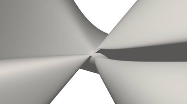 Beyaz soyut bir zemin üzerinde eski LACE renginin geometrik şeklinin doğrudan ışık yansıması olan eğri ve parlak bir yüzey olarak üç boyutlu çizimi