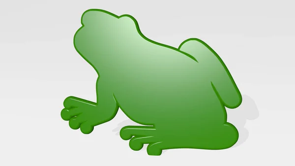Frog Realizado Por Ilustración Una Escultura Metálica Brillante Una Pared —  Fotos de Stock