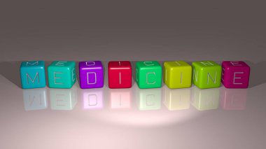 MEDICINE ayna zemininde kübik harflerle düzenlenmiş, kavram anlamı ve sunumlar için ideal