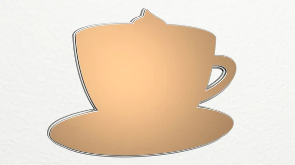 Kaffee Hergestellt Durch Illustration Einer Metallisch Glänzenden Skulptur Einer Wand — Stockfoto