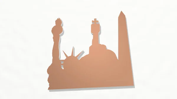 American Συμβολα Μαζί Στον Τοίχο Απεικόνιση Της Μεταλλικής Γλυπτικής Λευκό — Φωτογραφία Αρχείου