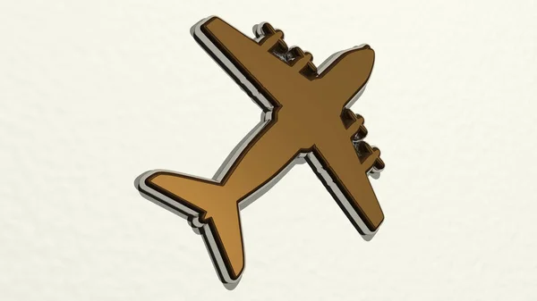 Military Aeroplane Perspektywy Ścianie Gruba Rzeźba Wykonana Metalowych Materiałów Renderingu — Zdjęcie stockowe