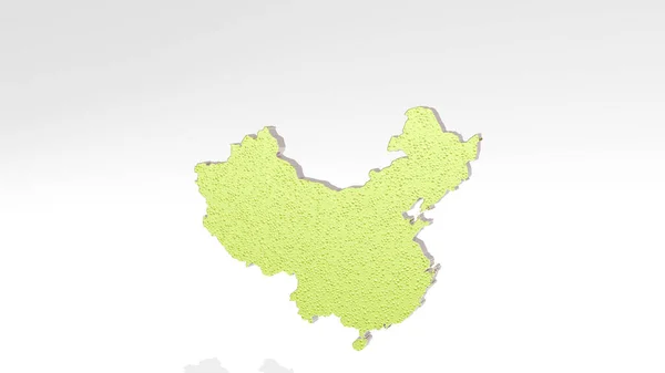 Карта Китая Точки Зрения Стене Толстая Скульптура Металлических Материалов Рендеринга — стоковое фото