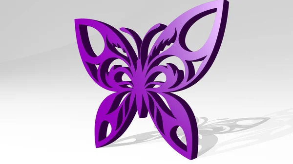 Mariposa Hecha Por Ilustración Una Escultura Metálica Brillante Una Pared — Foto de Stock