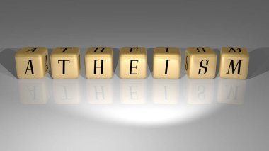 Ateizm, ayna zemininde altın kübik harflerle düzenlenmiştir.