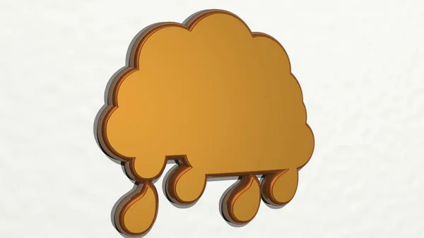 Clouds Raining Parede Ilustração Escultura Metálica Sobre Fundo Branco Com — Fotografia de Stock