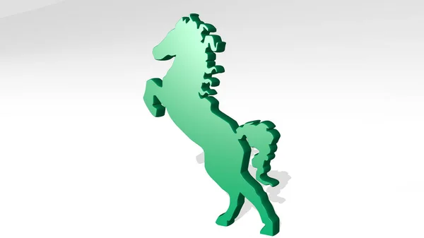 Horse Der Wand Illustration Einer Metallischen Skulptur Auf Weißem Hintergrund — Stockfoto