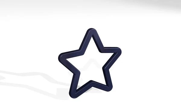 Rating Star Perspective Wall Thick Sculpture Made Metallic Materials Rendering — Stock Photo, Image