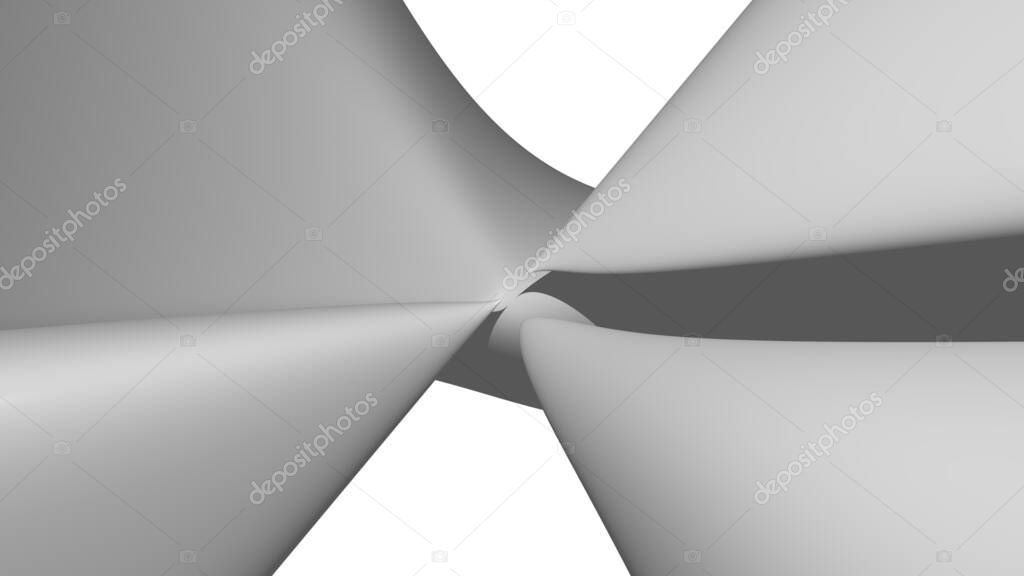 Chaotic 3D abstract background of curved geometrical patterns of WHITE SMOKE color with lighting and shadows for various applications needing colorful areas