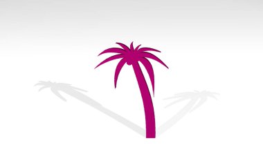 Duvarda ağaç var. Metalik heykelin beyaz arka planda, yumuşak desenli üç boyutlu çizimi. Noel ve güzel