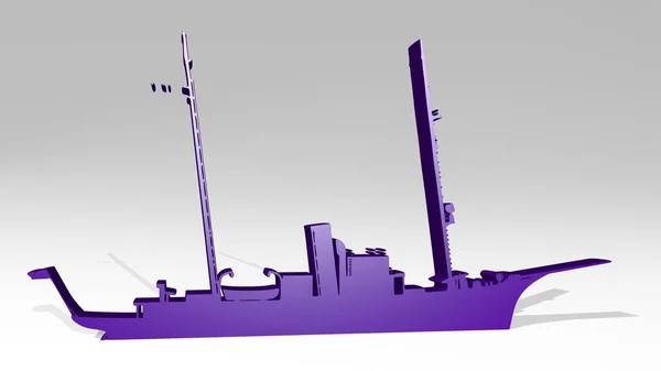 Schip Gemaakt Door Illustratie Van Een Glanzende Metalen Sculptuur Een — Stockfoto