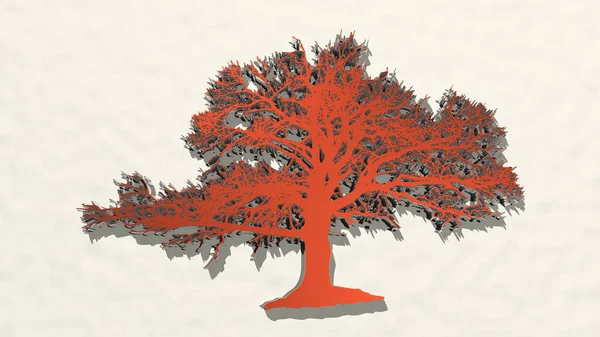 Árvore Feita Por Ilustração Uma Escultura Metálica Brilhante Uma Parede — Fotografia de Stock
