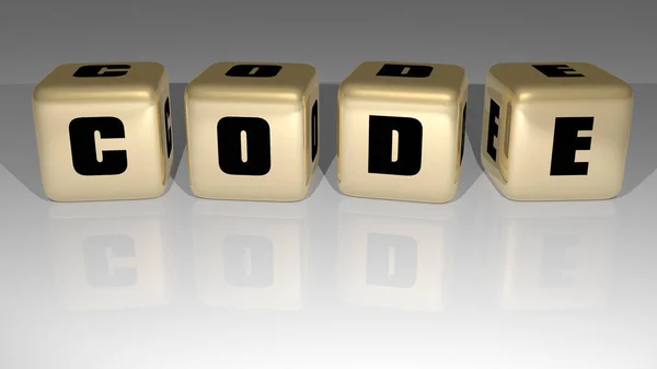 Code Gebouwd Met Gouden Kubieke Letters Vanuit Het Topperspectief Uitstekend — Stockfoto