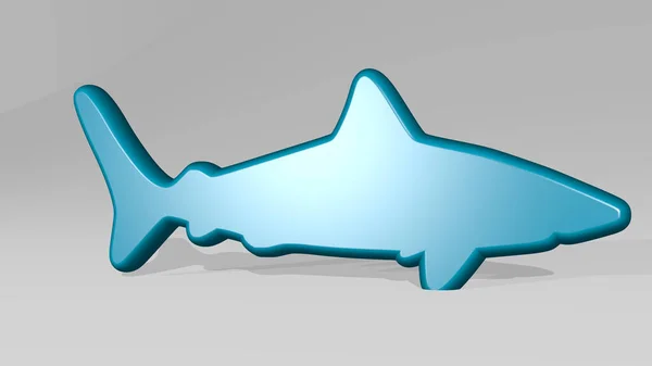 Shark Perspective Wall Thick Sculpture Made Metallic Materials Rendering Illustration — Stock Photo, Image