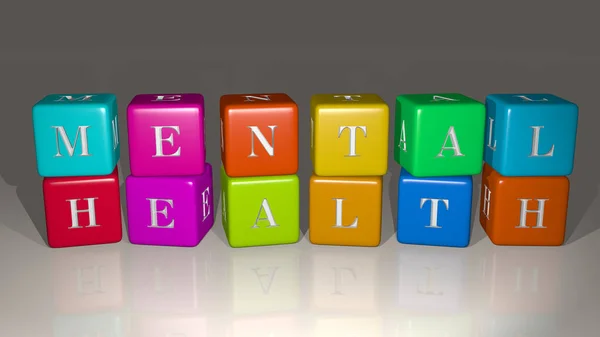 Mental Gesundheit Kombiniert Mit Würfelbuchstaben Und Farbkreuzungen Für Die Damit — Stockfoto