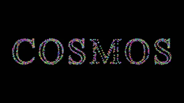 Cosmos Illustration Text Made Small Objects Black Background Shadows Space — Stock Photo, Image