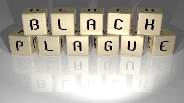 Plaga Negra Construida Por Letras Cúbicas Doradas Desde Perspectiva Superior —  Fotos de Stock