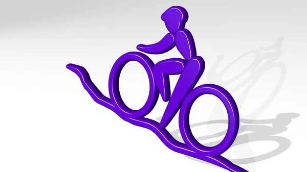 Mountaing Cycling Wall Illustration Metallic Sculpture White Background Mild Texture — Stock Photo, Image