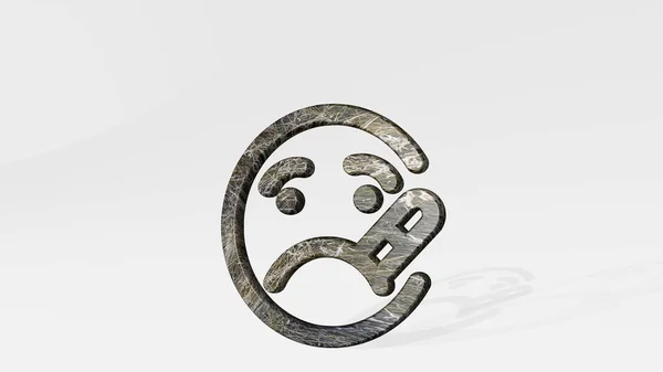 Smiley Fever Der Wand Illustration Einer Metallischen Skulptur Auf Weißem — Stockfoto