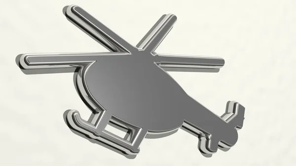 Helikopter Ett Perspektiv Väggen Tjock Skulptur Gjord Metalliska Material Rendering — Stockfoto