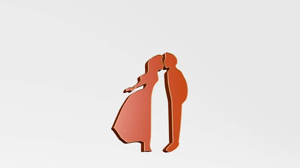 壁の観点から愛好家 3Dレンダリングの金属材料で作られた厚い彫刻 夫婦とイラスト — ストック写真