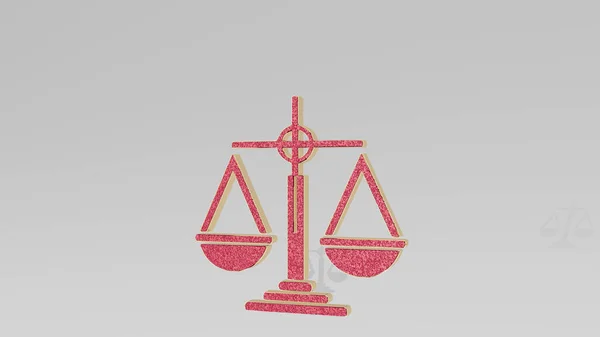 Equilíbrio Justiça Parede Ilustração Escultura Metálica Sobre Fundo Branco Com — Fotografia de Stock